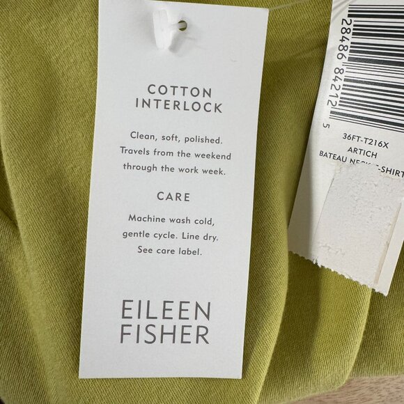 Eileen Fisher T-Shirt 2X Short Sleeve Yellow Green Cotton Solid NWT TP-3396 - Picture 5 of 9